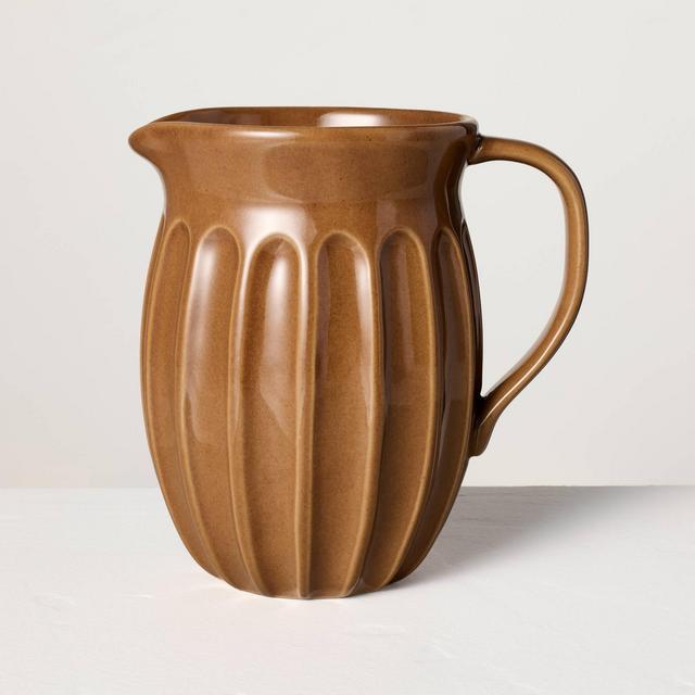 45oz Fluted Stoneware Beverage Pitcher Pumpkin Brown - Hearth & Hand™ with Magnolia