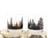 Whiskey Glasses - Forest Landscape -...