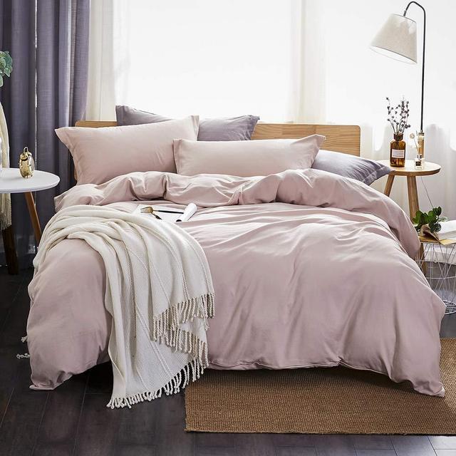 Dreaming Wapiti Duvet Cover King 100% Washed Microfiber 3 Piece Bedding Sets, Solid Color-Soft and Breathable with Zipper Closure & Corner Ties (Pink Mocha)