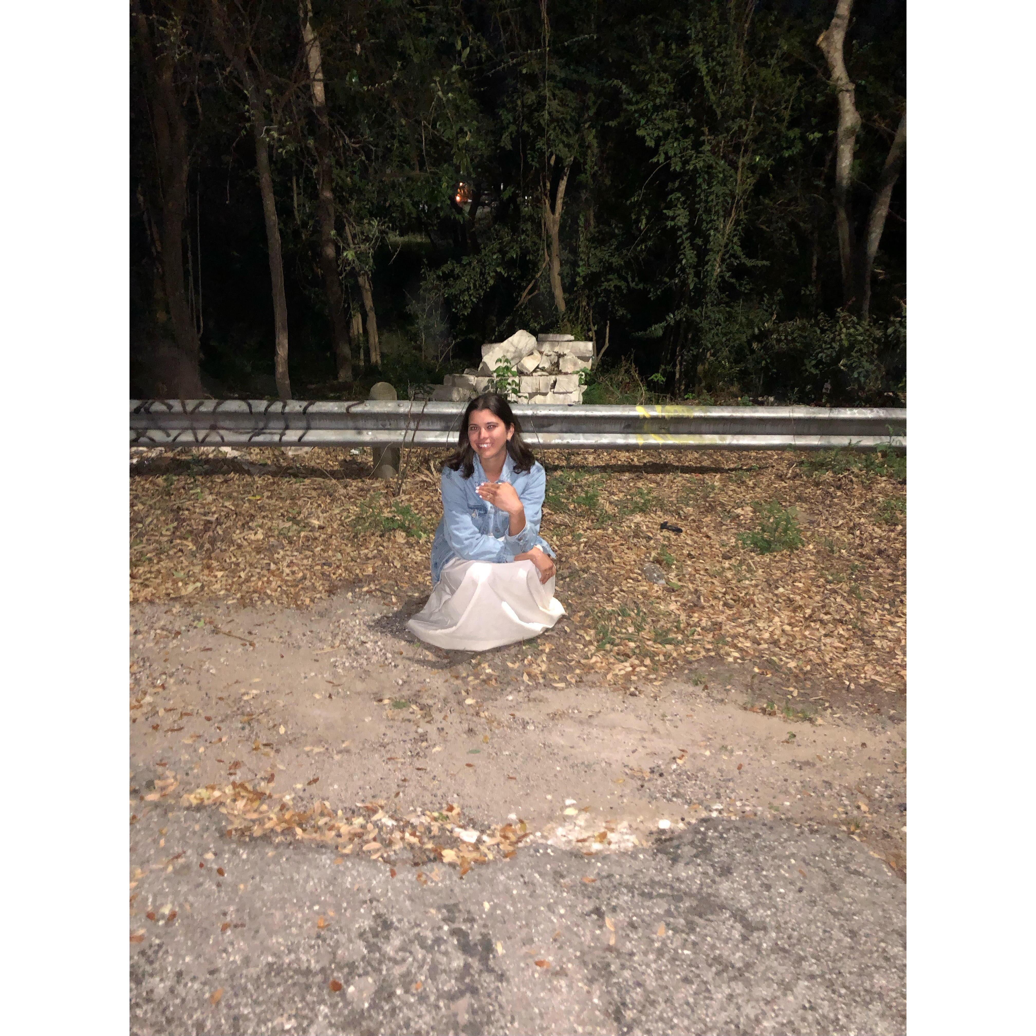 The recreation of our first date pic in the same spot after our engagement party!