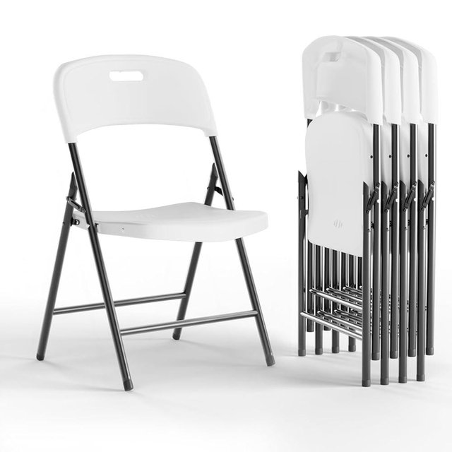 Ortus Collective Folding Chairs, 600lbs Capacity, Heavy-Duty Commercial Stackable Plastic Foldable Chairs for Indoor/Outside, Office, Kitchen, Party, Patio(White, 4 Pack)