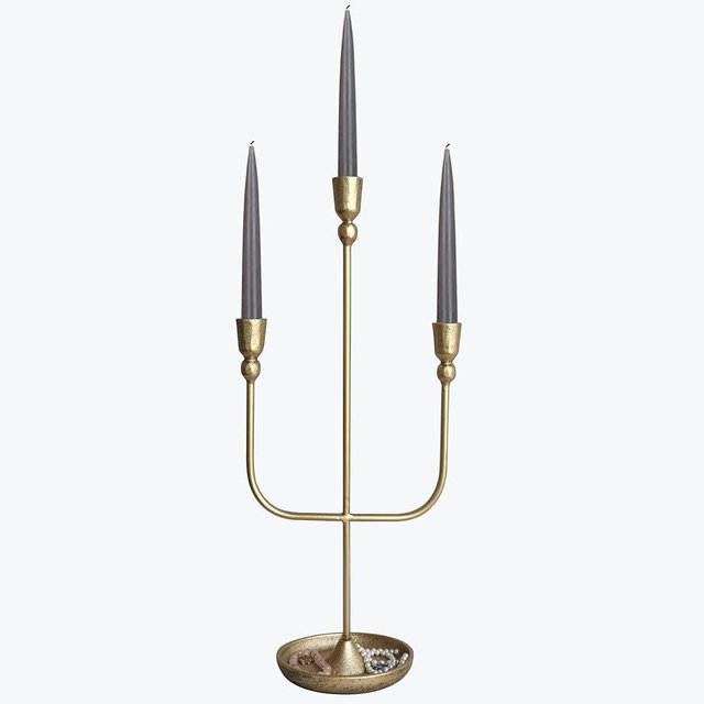 3 Candles Metal Candelabra - Brass Finish Candlestick Holders, 20.5 in Tall Iron Candle Holder for Wedding Event Candelabra Candle Stand