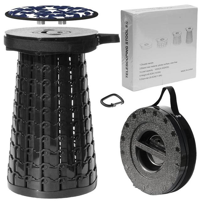 ALEVMOOM XXL Telescoping Stool with Cushion,Taller 50cm Wider 30cm Collapsible More Sturdy Capacity 1000Ib,Portable Camping Adjustable Stool for Garden Fishing Hiking Mountain BBQ (Large Black)