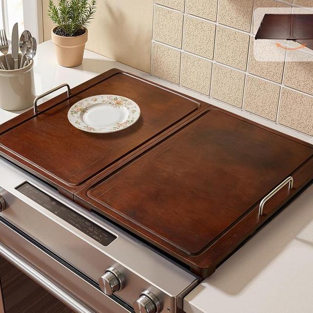 Foldable Noodle Board Stove Cover: 29.5”×22” Bamboo Stove Top Covers with Handle for Electric ＆ Gas Stoves,Serving Tray - Beautify & Expand Kitchen Counter Space for Homemakers