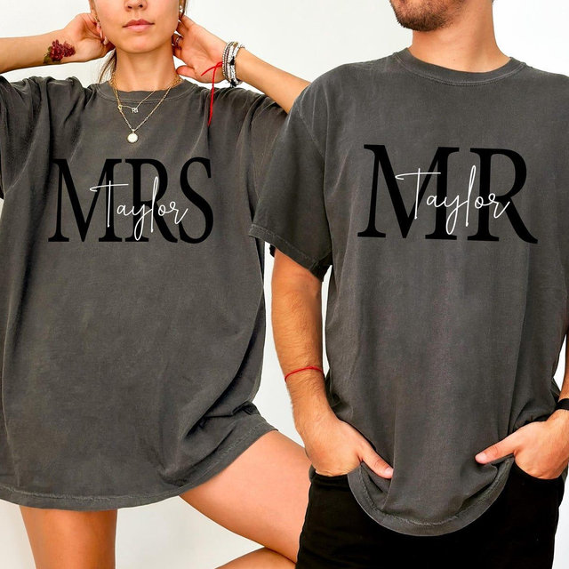 Comfort Colors® Personalized Mr & Mrs Family Name Shirt, Valentines gift, Wedding Gifts, Custom Wifey Hubby Shirt, Anniversary Couple gift