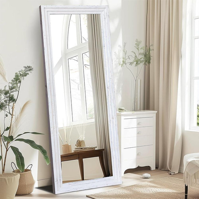 YLYHSST 65"x24" Full Length Mirror Solid Wood Frame Arched Floor Mirror for Living Room, Bedroom Hanging or Leaning, White