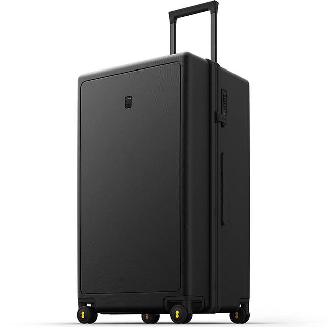 LEVEL8 Trunk Luggage, Luminous Textured 28" Checked Large Luggage, Lightweight PC Spinner Trolley with TSA Lock - 28 Inch, Black