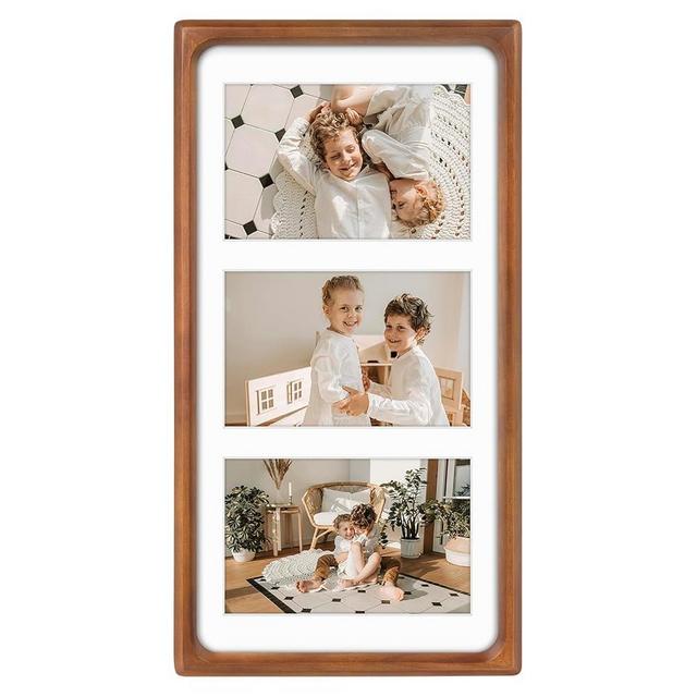 Golden State Art, 4x6 Collage Picture Frame - Solid Wood with Real Glass - Multi Picture Frame for (3) 4x6 Photos or One 7x14 Print - Rounded Corner Design - Collage Wall Decor - Brown
