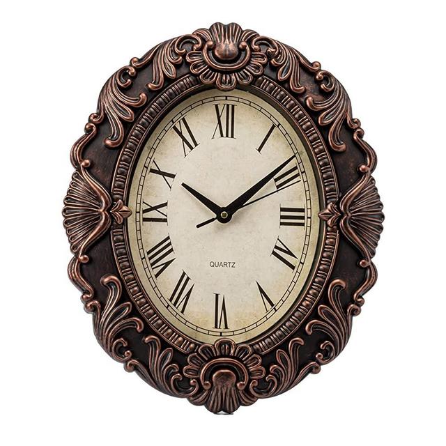 14-Inch Retro Oval Wall Clock, Silent Non-Ticking Home Decor Wall Clock for Home/Office/School, Roman Numerals