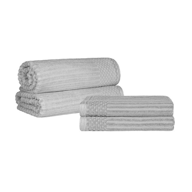 Ribbed Cotton Absorbent Heavyweight Bath Sheet and Bath Towel Set, Silver, - Blue Nile Mills