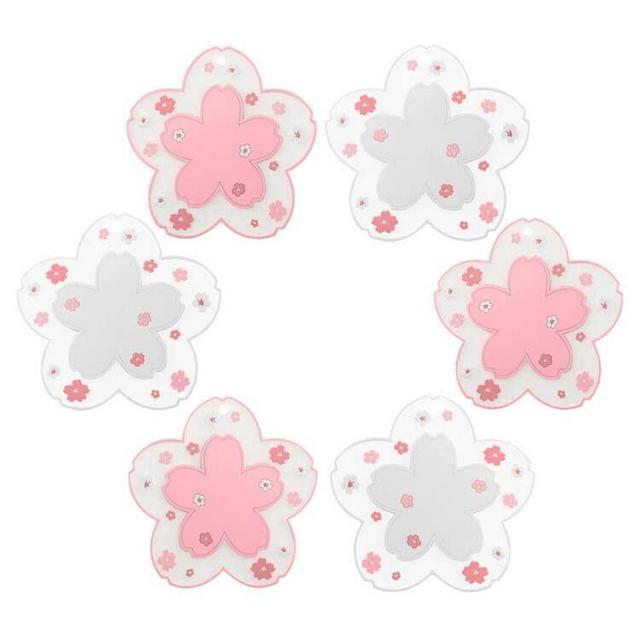 Coffee mat Kawaii Coaster Cup PVC Home Tea Mug Coaster Durable Anti-Skid Pot Bowl pad placemat Cherry Blossom Coaster (Small 6pcs)