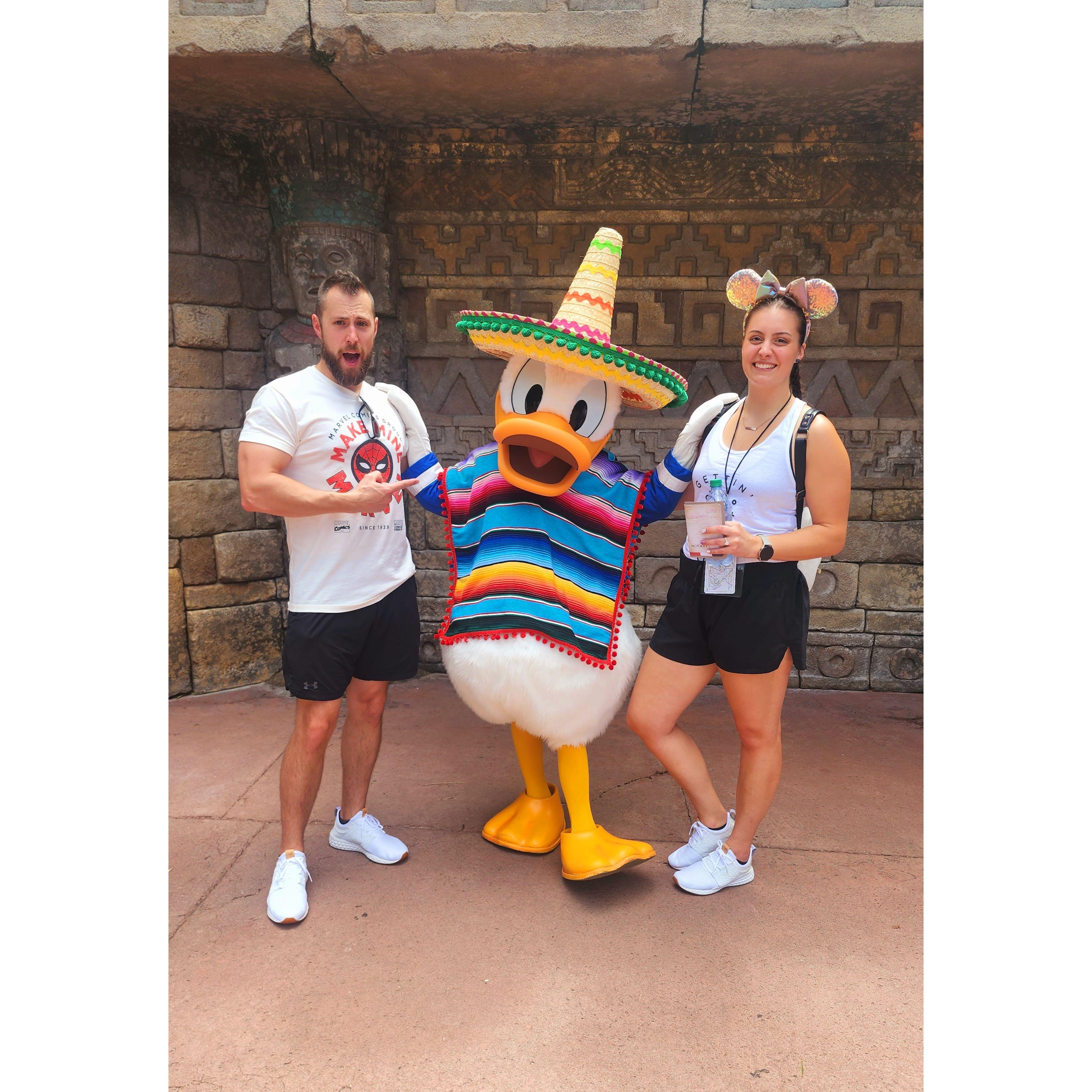 Our most favorite place to be! One 11 am margarita deep in Mexico at Epcot. With Donald, of course.