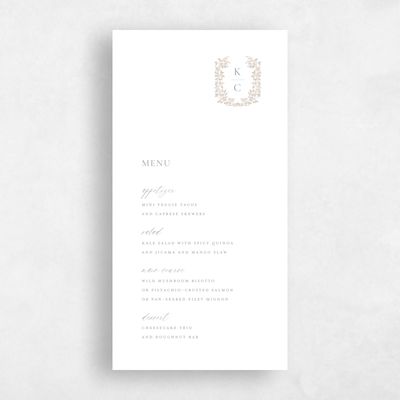White Greenery Wedding Menu - Mirra