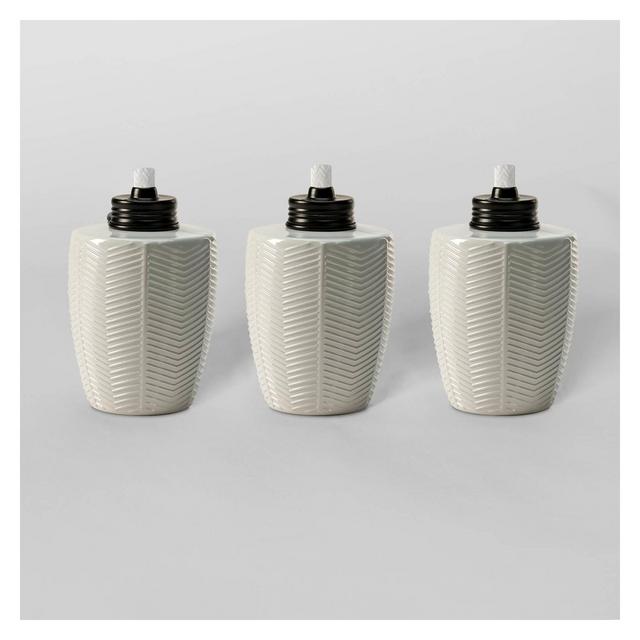 Tiki Brand 5.75" Herringbone Glass Table Torch White 3pk