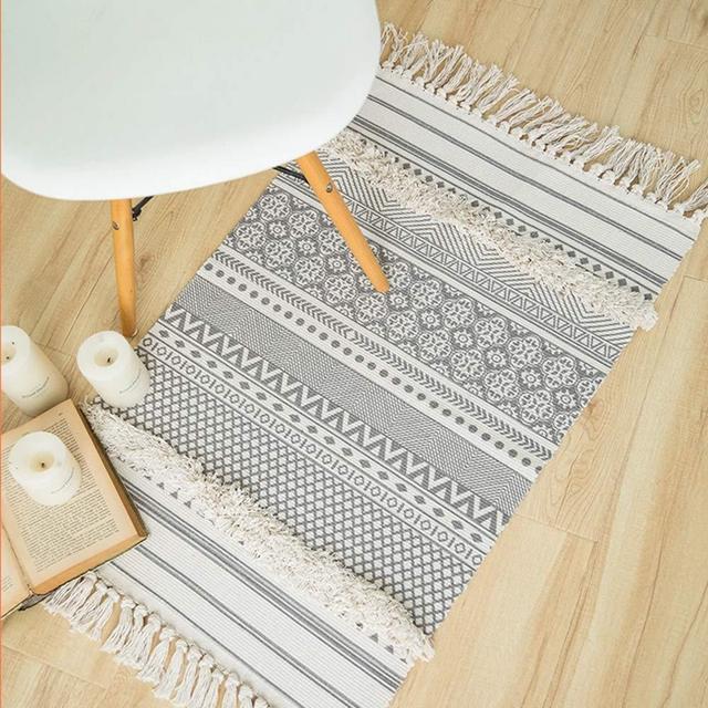 Seavish Tufted Cotton Area Rug,2X 3 Bohemia Geometric Hand Woven Fringe Throw Rug Shag Accent Tassel Rug for Living Room Bedroom Bathroom Kitchen Laundry Dorm