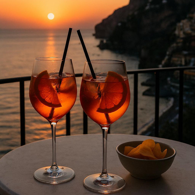 Cocktails at Sunset on our Honeymoon