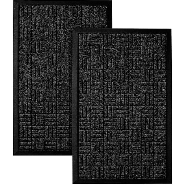 HOMWE Front Door Mats, 2 Pc Set, 29.5 x 17.5, All Weather Entry and Back Yard Door Mat, Indoor and Outdoor Safe,Slip Resistant Rubber Backing, Absorbent and Waterproof, Dirt Trapping Rugs for Entryway
