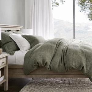 European Flax Linen Waffle Duvet Cover (Full/Queen, Color Loden)