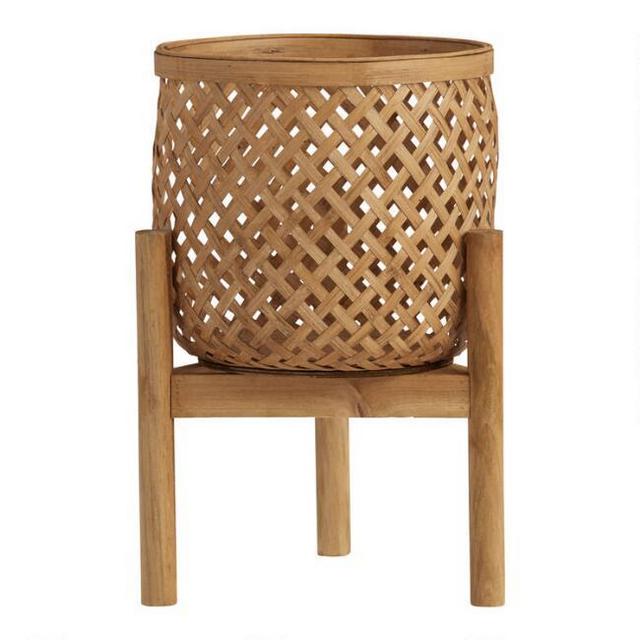 Natural Bamboo Planter with Wood Stand
