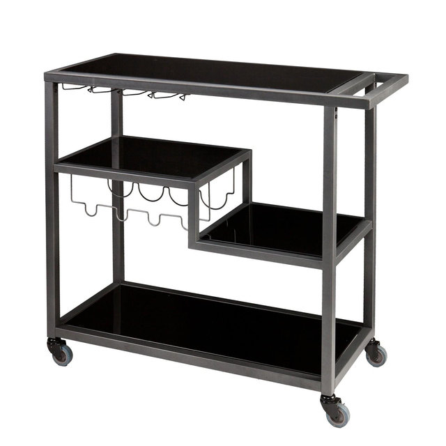 Holly & Martin Zephs Bar Cart - Gunmetal Gray w/ Black Glass - SEI