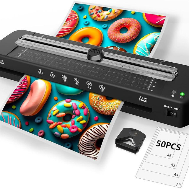 13 Inch Laminator Machine - 11x17 Laminator with 50 Sheets, Cold & Thermal, Built-in Paper Cutter & Corner Rounder, A3 Laminating Machine for Classroom Home School