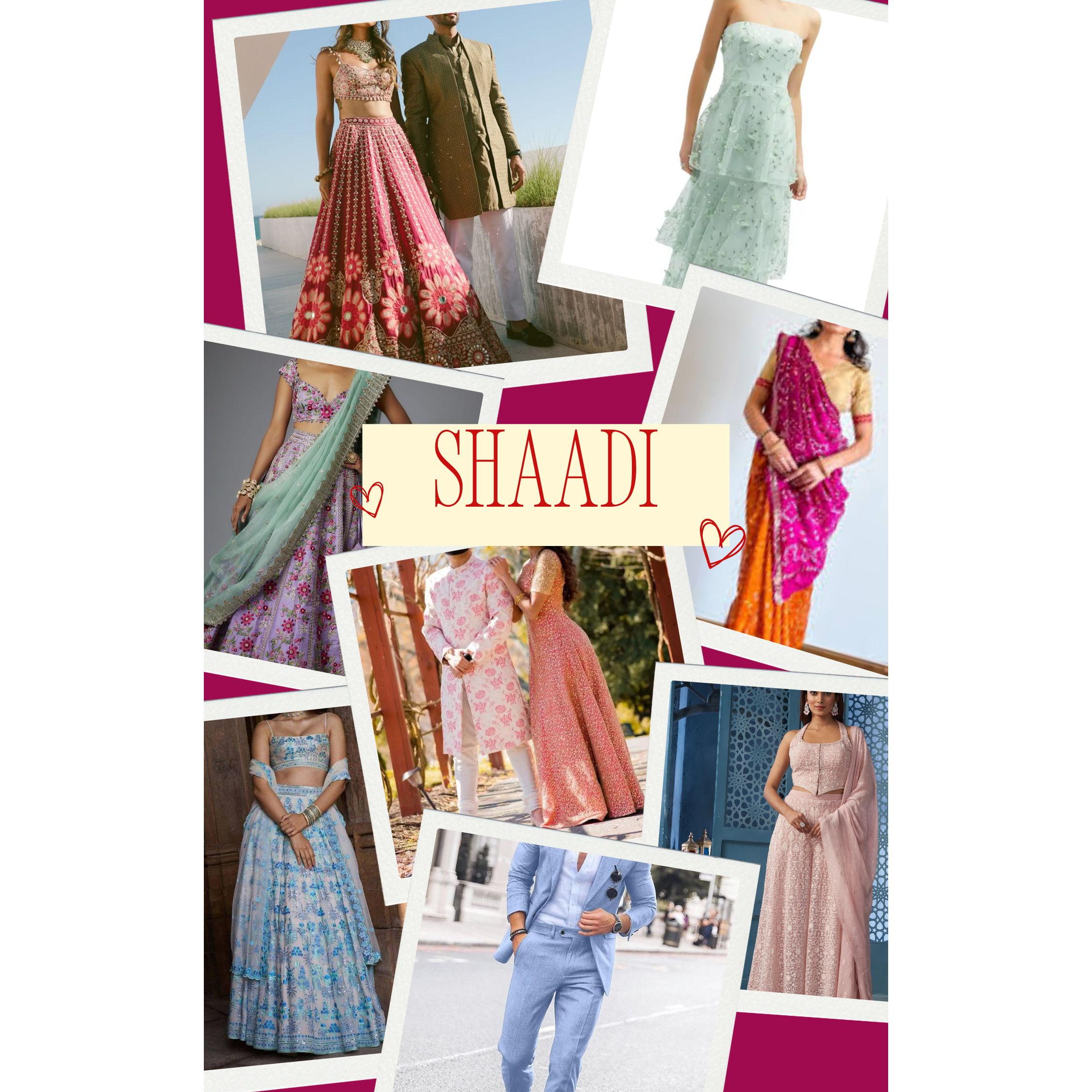 Indian and western formal attire. For women, that includes sarees, lehengas, gowns, and formal dresses. For men, that includes sherwanis and suits. Avoid wearing black. This event is on the beach.