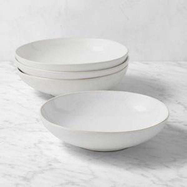 White Cyprus Reactive Glaze Pasta Bowls, Set of 4