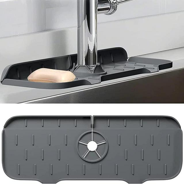 Kitchen Sink Splash Guard, Silicone Faucet Mat Sink Water Splash Guard, Faucet Splash Catcher, Silicone Deflector Under The Faucet, Keep Kitchen and Bathroom Sinks Dry (Grey)