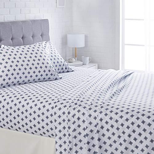 AmazonBasics Lightweight Super Soft Easy Care Microfiber Sheet Set with 16" Deep Pockets - King, Blue Grey Medallion