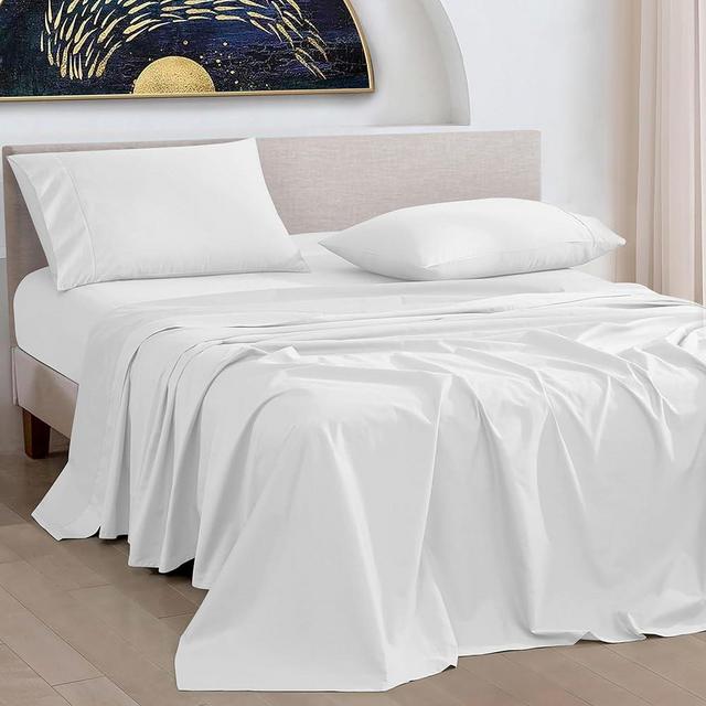 URBANHUT 1000 Thread Count Egyptian Cotton Sheets Queen Size, Long Staple Soft & Breathable, 4 Pc Bed Sheet Sets, Luxury Hotel Sateen Sheets Fits 16" Deep Pocket - White