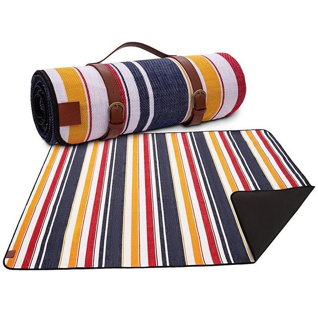 Foglia TIM Picnic Blanket Waterproof Extra Large - Spring Summer Multi Color Sand Proof Beach Blanket - 3 Layers Foldable Mat for Outdoor Picnics