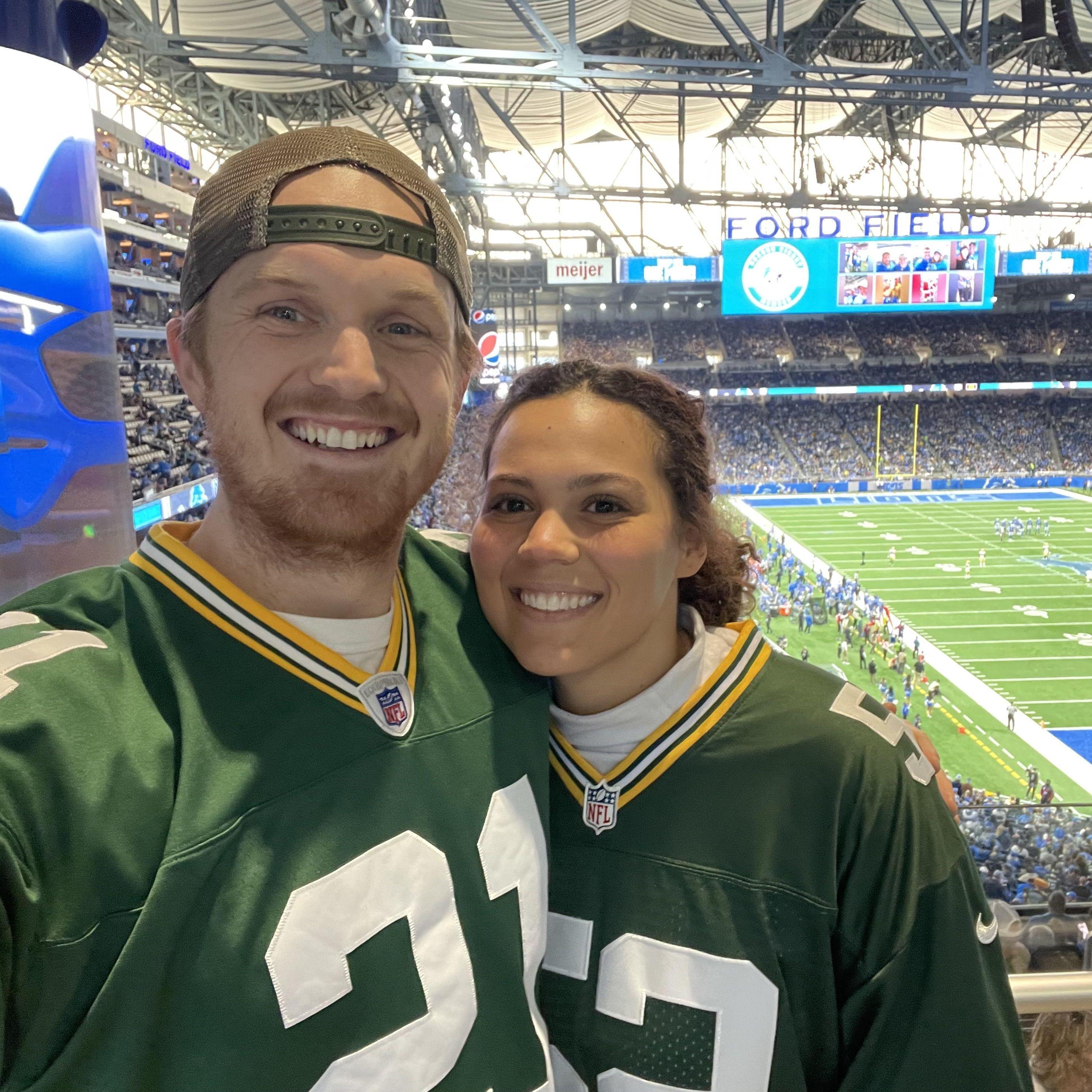 Our first NFL game in Detroit; Go Pack Go!