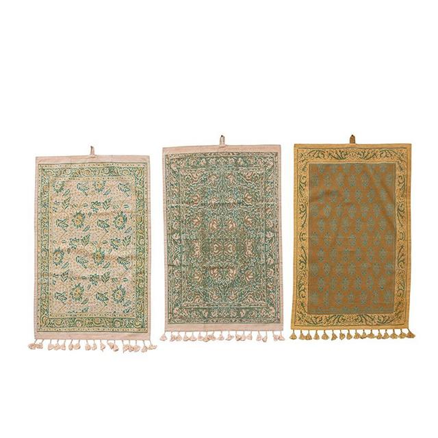 Creative Co-Op Cotton Printed Patterns and Tassels, Set of 3 Styles, Multicolor Tea Towel, Multi