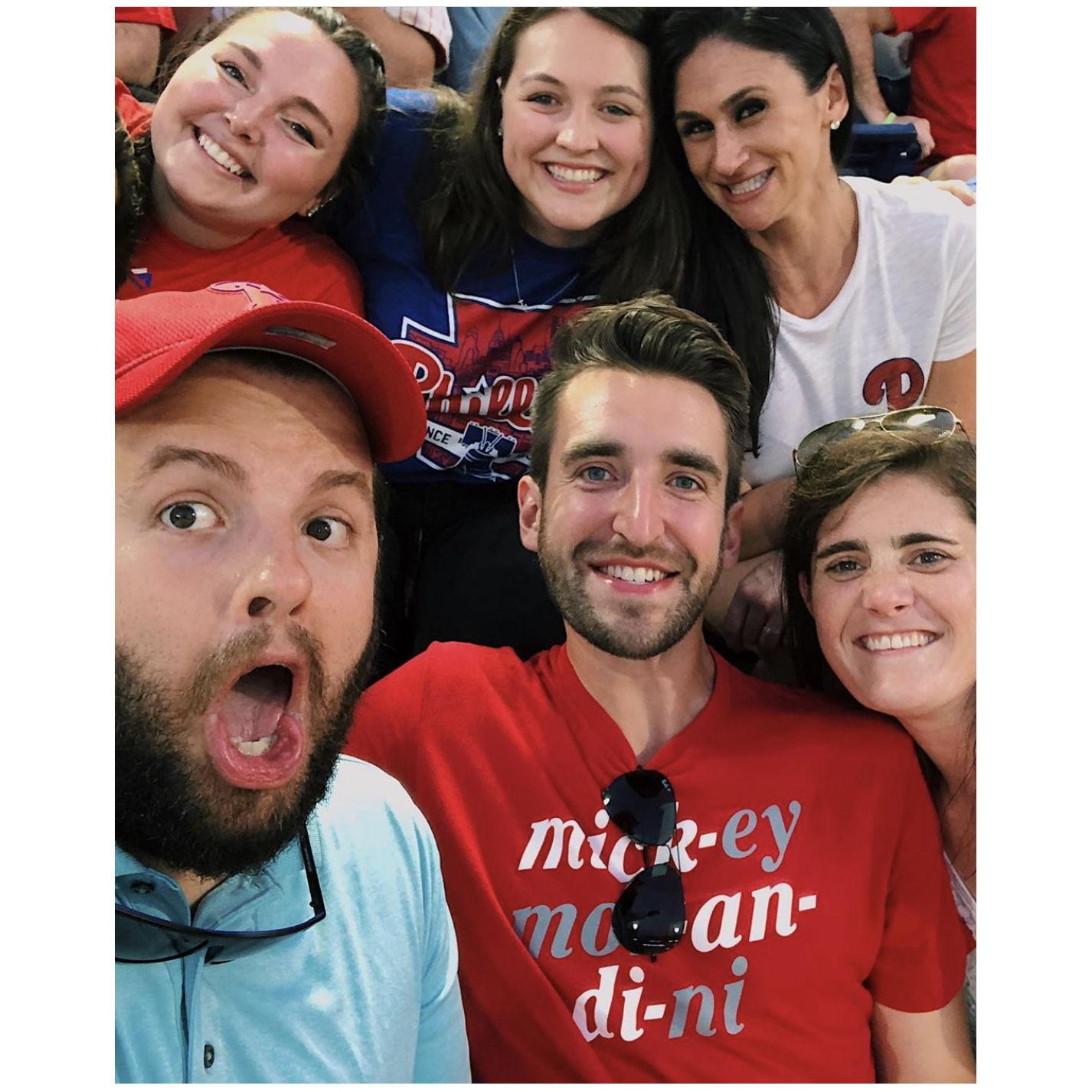 The Phils game where things escalated -  throwback all burgundy uniforms, Allison's birthday corn drop, and an epic dance party to Don't Stop Me Now where cans may have hit ceilings