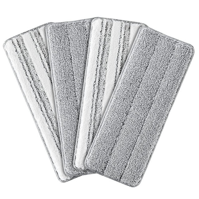 JOYMOOP Flat Mop Pads, Microfiber Mop Cleaning Pads, Washable Pads, Pads Replacement for JOYMOOP Flat Mop or Mop Bucket Set, Refills 4 Pack - Grey and Stripe