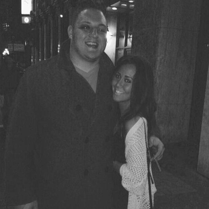 2014. Our first photo together- post rugby game and bar.
Spot Coles black eye!