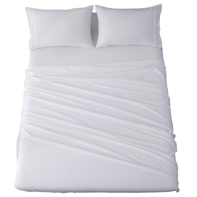 Shilucheng Queen Size Bed Sheets Set Microfiber 1800 Thread Count Percale Super Soft and Comforterble 16 Inch Deep Pockets - 4 Piece (Queen,White)