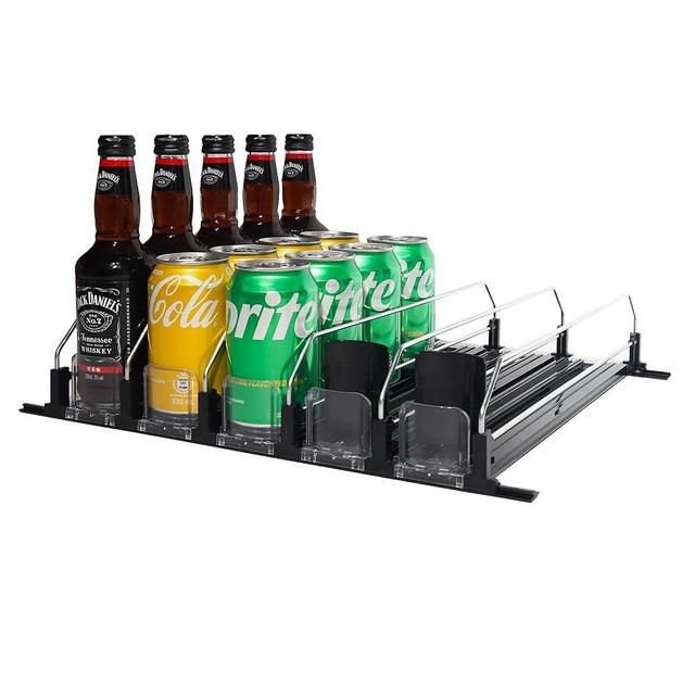 Nestled Interiors Drink Organizer for Fridge Space-Saving Self-Pushing Soda Can Dispenser for Refrigerator Automatic Pusher Glide Beer Box Bottle Organizer Holds up to 25 Cans 12.2in