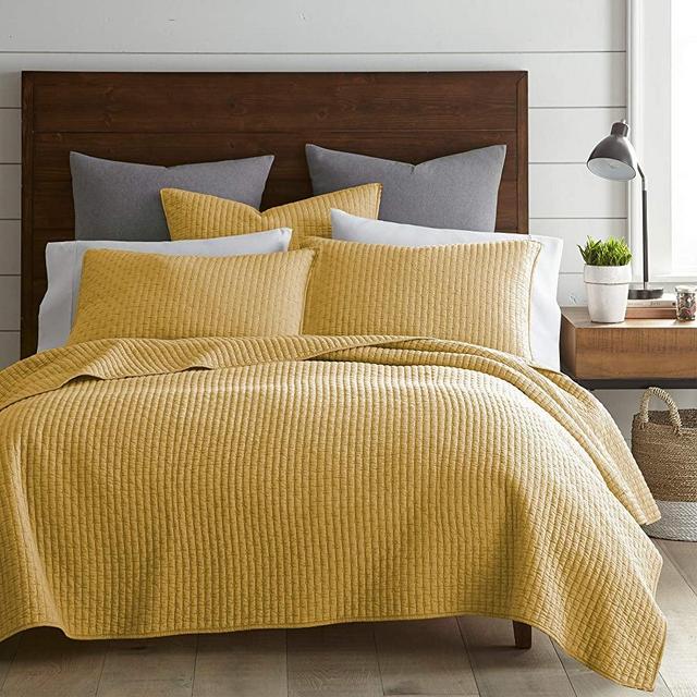 Levtex Home - Cross Stitch Quilt Set - 100% Cotton - King Quilt (106x92in.) + 2 King Shams (36x20in.) - Yellow