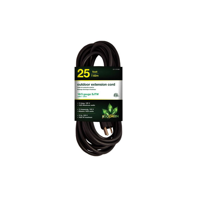GoGreen Power 16/3 Heavy Duty Extension Cord, Outdoor Extension Cord, Black, 25 ft
