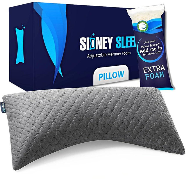 Sidney Sleep Side and Back Sleeper Pillow for Neck and Shoulder Pain Relief - Memory Foam Bed Pillow for Sleeping - 100% Adjustable Fill - King Size Washable Case - Extra Fill Included (King, Grey)