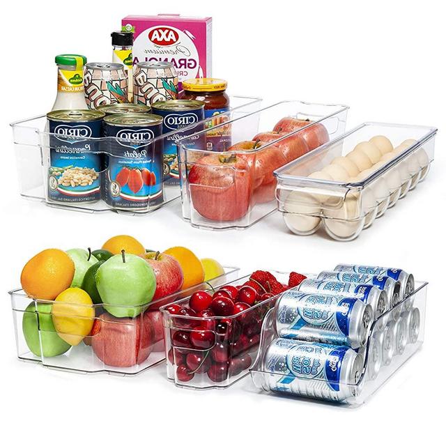 Vtopmart Refrigerator Organizer Bins, 6pcs Clear Plastic Fridge Organizer, BPA Free Refridge bins for Freezer, Cabinet, Cupboard, Countertops, Kitchen Pantry Organization and Storage