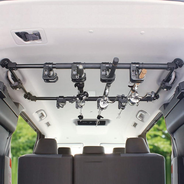 LITTLEMOLE Vehicle Fishing Rod Holder, 6 Rod Capacity, Heavy Duty Adjustable 34-57 Inch, Car Fishing Pole Roof Rack for Trucks SUVs Wagons Vans