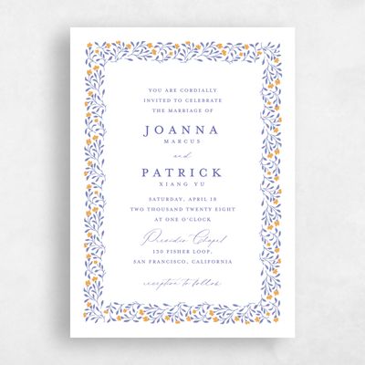 Dark Lavender, White Wedding Invitation - Sabine Portrait