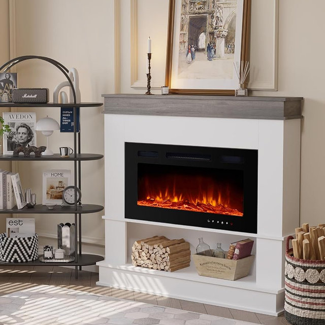Maxhonor 39" Electric Fireplace with Mantel,Freestanding Fireplace Heater with 30" Insert Fireplace with 12 Adjustable Flame Colors for Living Room,1500W,White