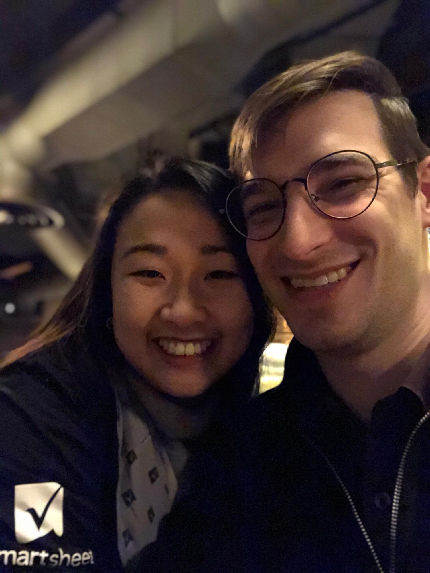 Celebrating Josh's first day at Smartsheet! It's been a lot of fun working at the same company, even though it can make work/life balance tricky. We have a shop talk ban we're not good at following.