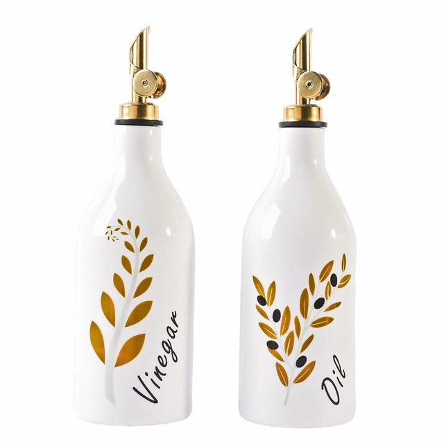 Satu Brown Oil and Vinegar Dispenser with Spout Set of 2, 13.5oz Olive Oil Dispenser Bottle for Kitchen Leakproof Oil Containers with Stainless Steel Pourer Suitable for Oil, Vinegar, Soy Sauce