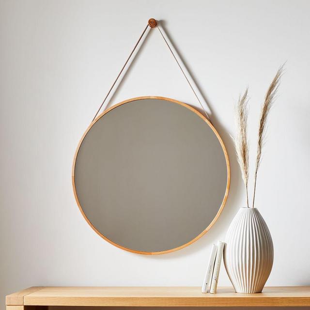 Modern Hanging Mirror, Round, Natural, 30in Diameter