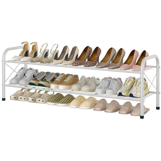 Hoctieon 2 Tier Shoe Rack for Closet, Shoe Rack FreeStanding, Entryway Shoe Shelf, Shoe Storage Organizer, Durable Mesh Style Shoe Rack, White