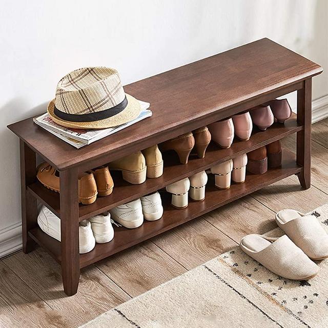 ACRO Storage Bench Wooden Shoe Bench Rustic Solid Wood Entryway Bench (Brown,39.4")
